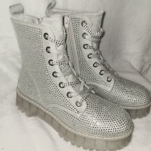 Steve Madden Silver Rhinestone Combat Boots